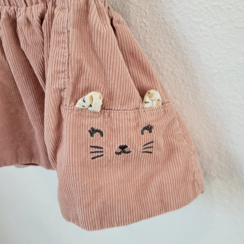 Carter’s Baby Girl Pink Corduroy Suspender Skirt Floral‎ Kitty 12M